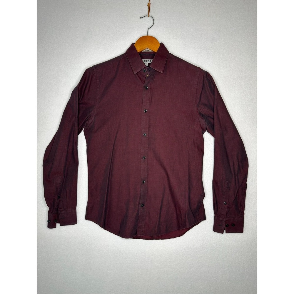 EXPRESS Burgundy Long Sleeve Button Up Mens Size Small 14-14.5 Fitted